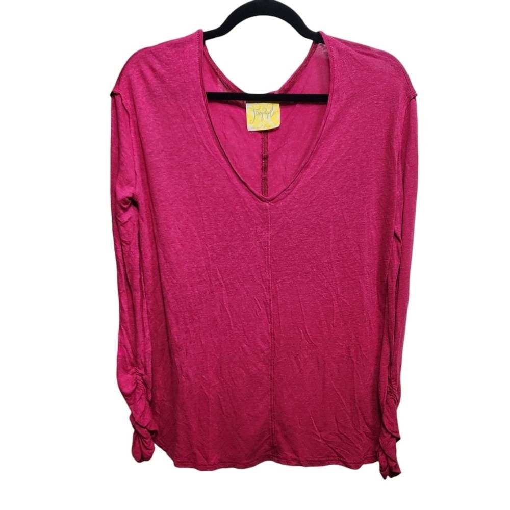 Free People Sahara Top Linen Long Sleeve T Shirt Pink‎ Oversized Crop Back Flowy